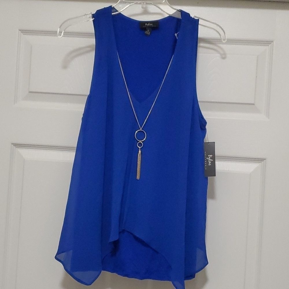 Byline California blue sheer overlay top